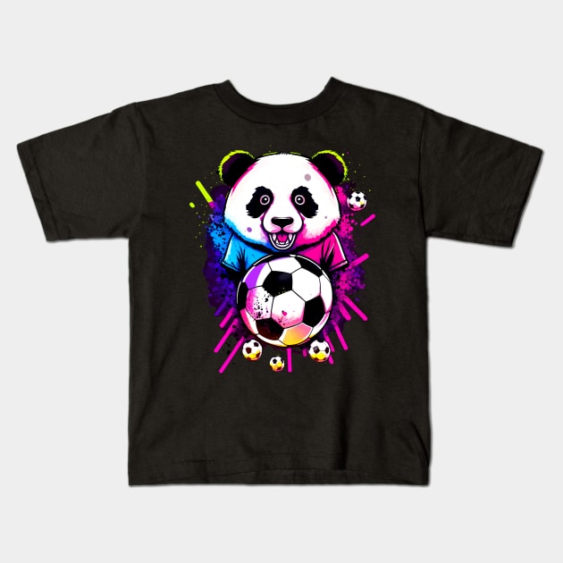 Soccer Panda - Soccer Futball Football - Graphiti Art Graphic Paint Kids T-Shirt by MaystarUniverse